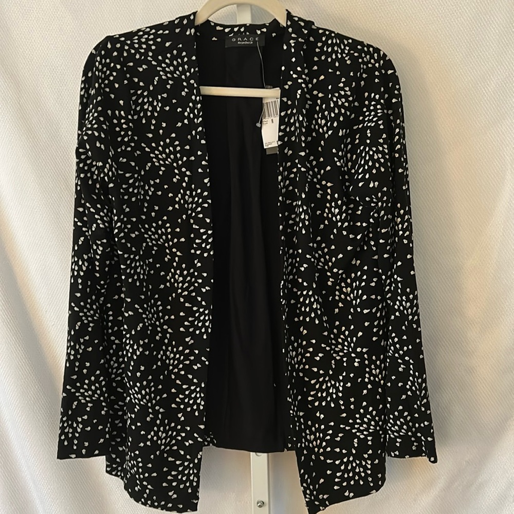 Grace Women's Size Medium Black White Open Front Long Sleeve Sparkles Cover Top